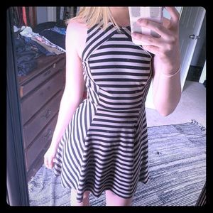 Striped tan & black body con dress